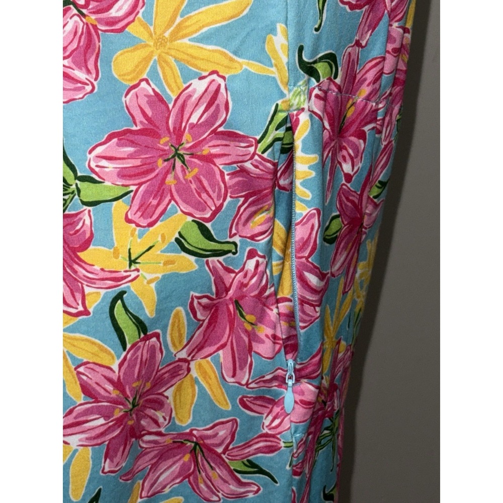 Gottex Turquoise Sleeveless Floral Shift Dress with Pink and Yellow Blooms - Picture 3 of 7